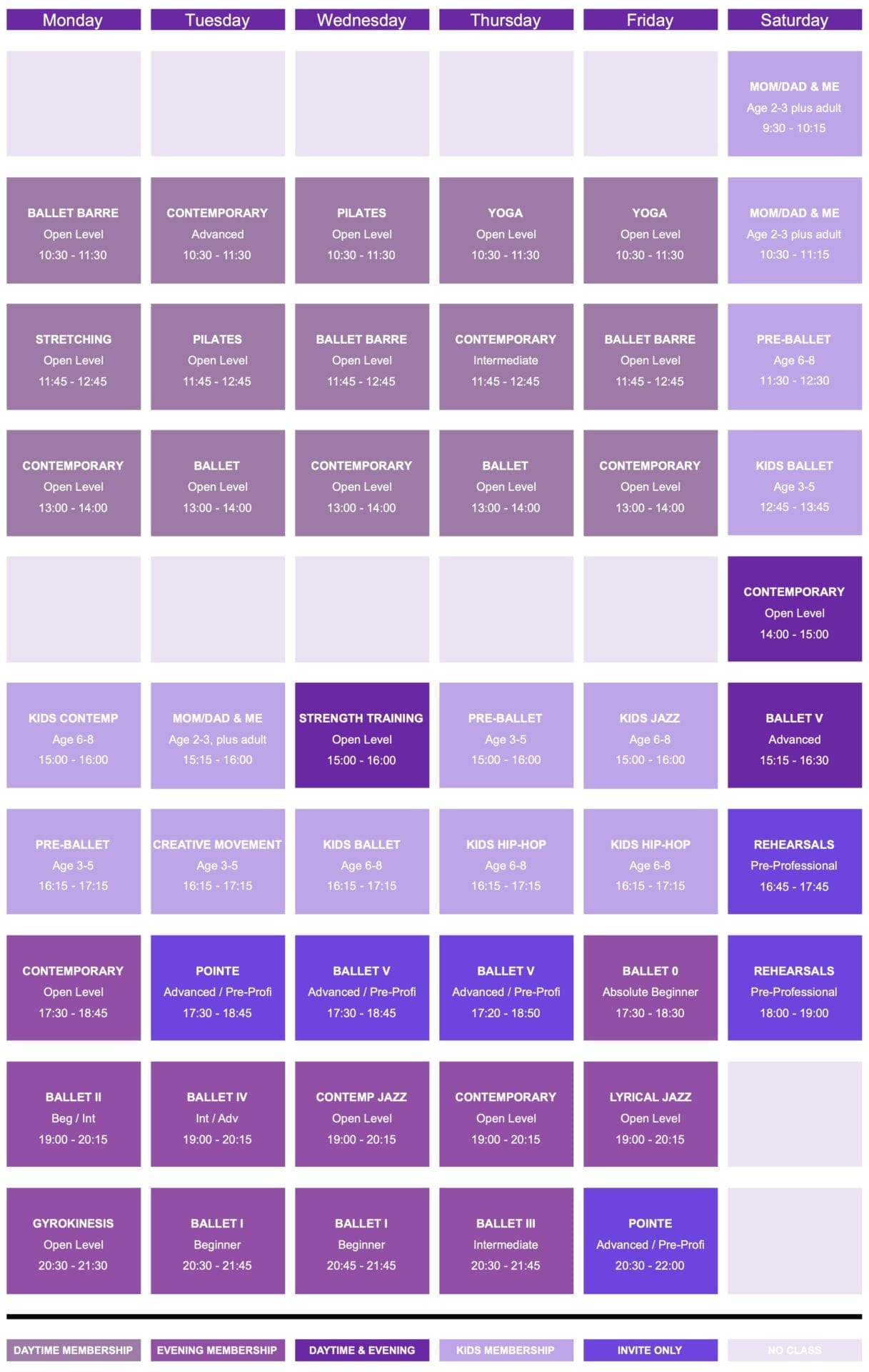 2025 adult schedule studio 1