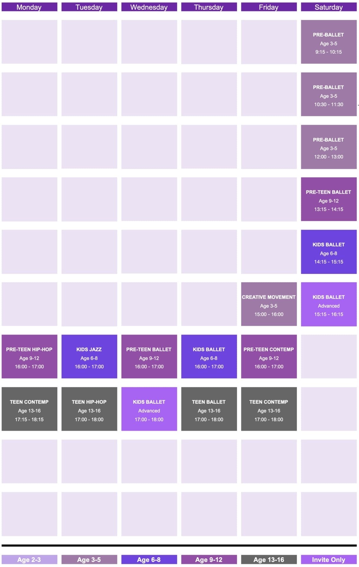 2025 kids schedule studio 2